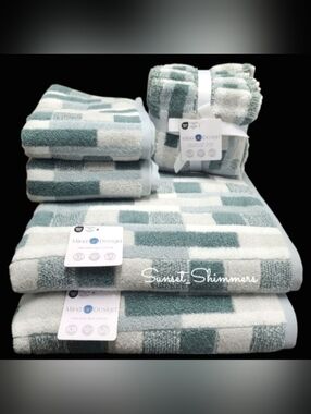 8 Mind on Design Color Block Zero Twist Cotton Bath Hand Washcloth Towel Set New